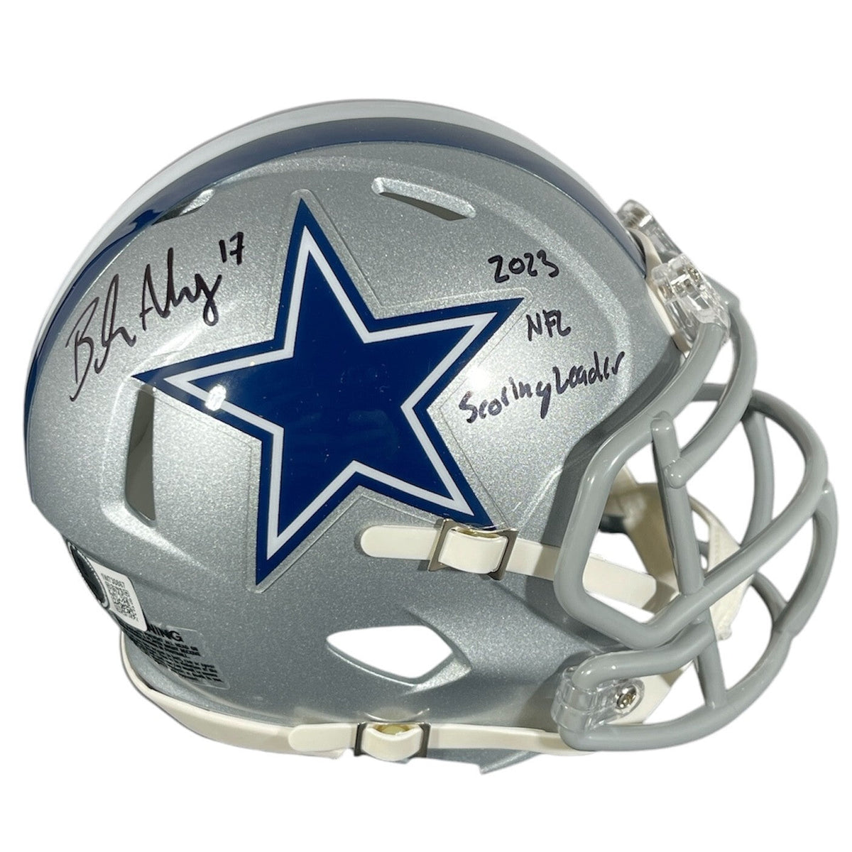 Brandon Aubrey Signed Cowboys Mini Helmet w/ Scoring Leader Beckett Wit BAS COA-Powers Sports Memorabilia