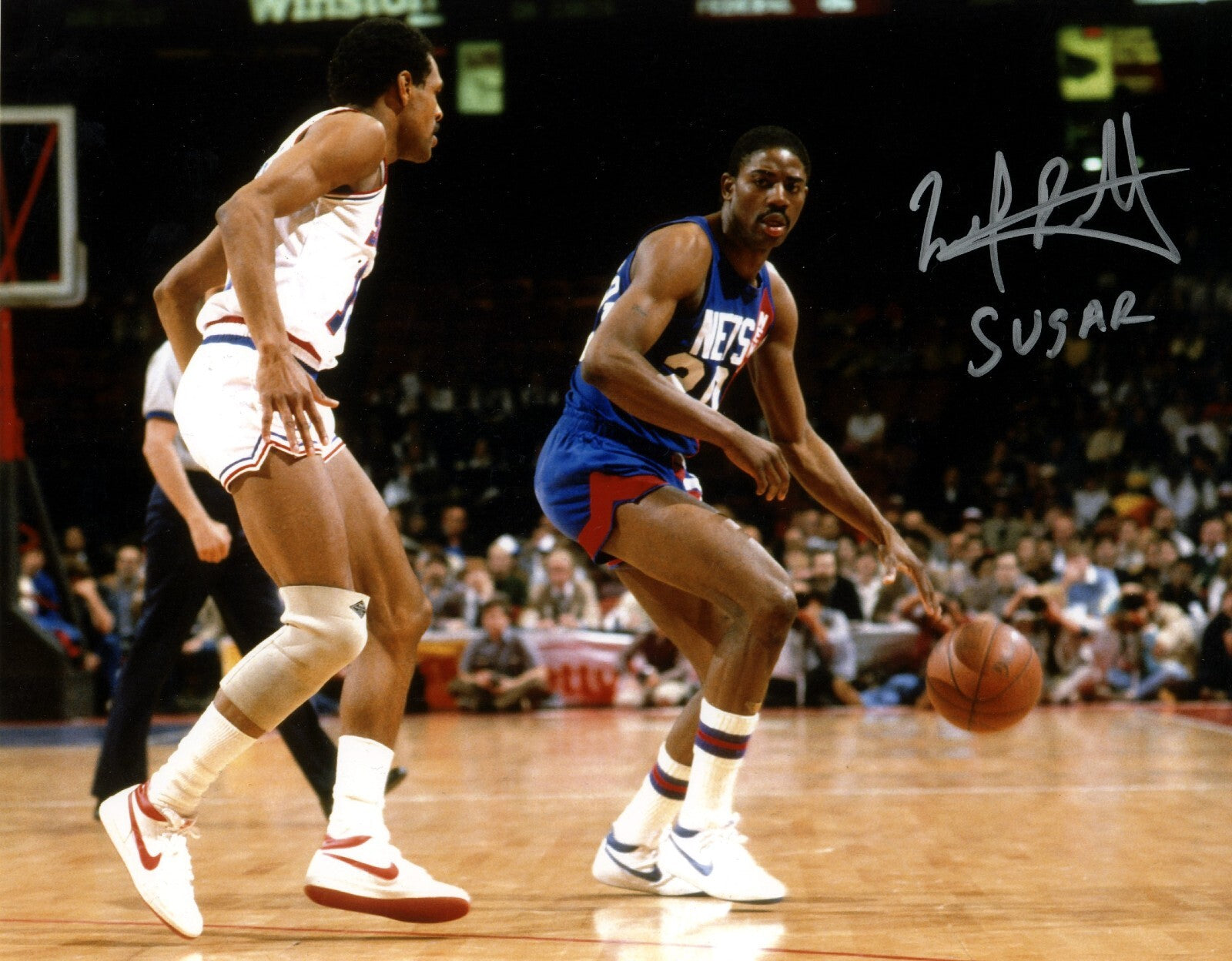 Micheal Ray Richardson Signed New Jersey Nets 8x10 Photo w/ Sugar LSCM Authenticated - Variant sku-44673565491391-Powers Sports Memorabilia