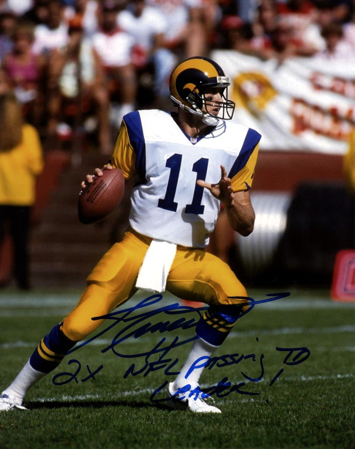 Jim Everett Signed LA Rams 8x10 Photo w/ 2x NFL Passing TD Leader LSCM COA-Powers Sports Memorabilia