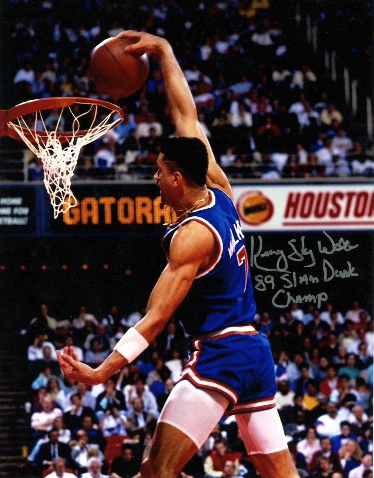 Kenny "Sky" Walker Signed NY Knicks 8x10 Photo w/ 89 Slam Dunk Champ LSCM Authenticated #1-Powers Sports Memorabilia