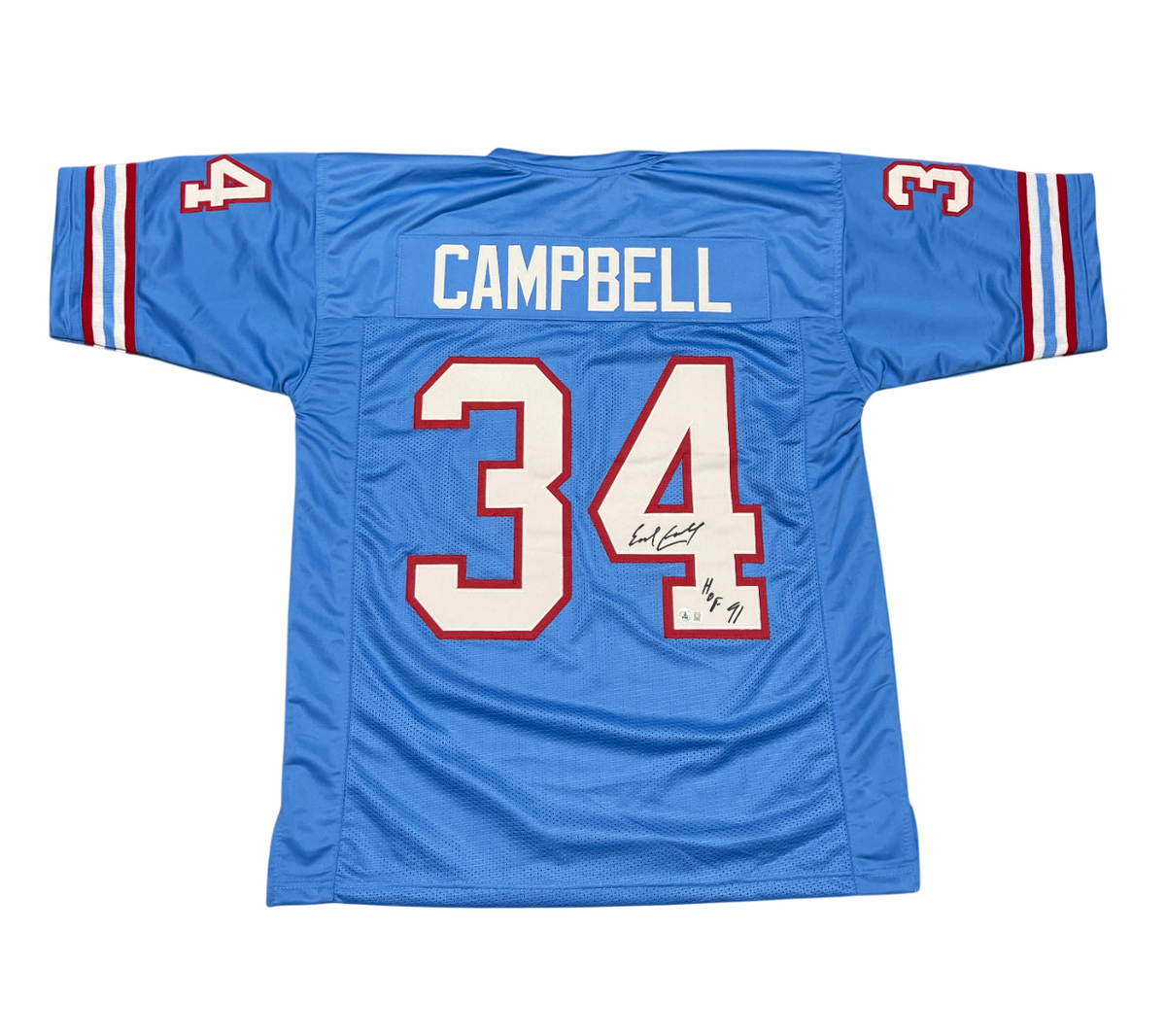 Earl Campbell Signed Custom Jersey w/ HOF 91 Beckett Witness Authenticated-Powers Sports Memorabilia