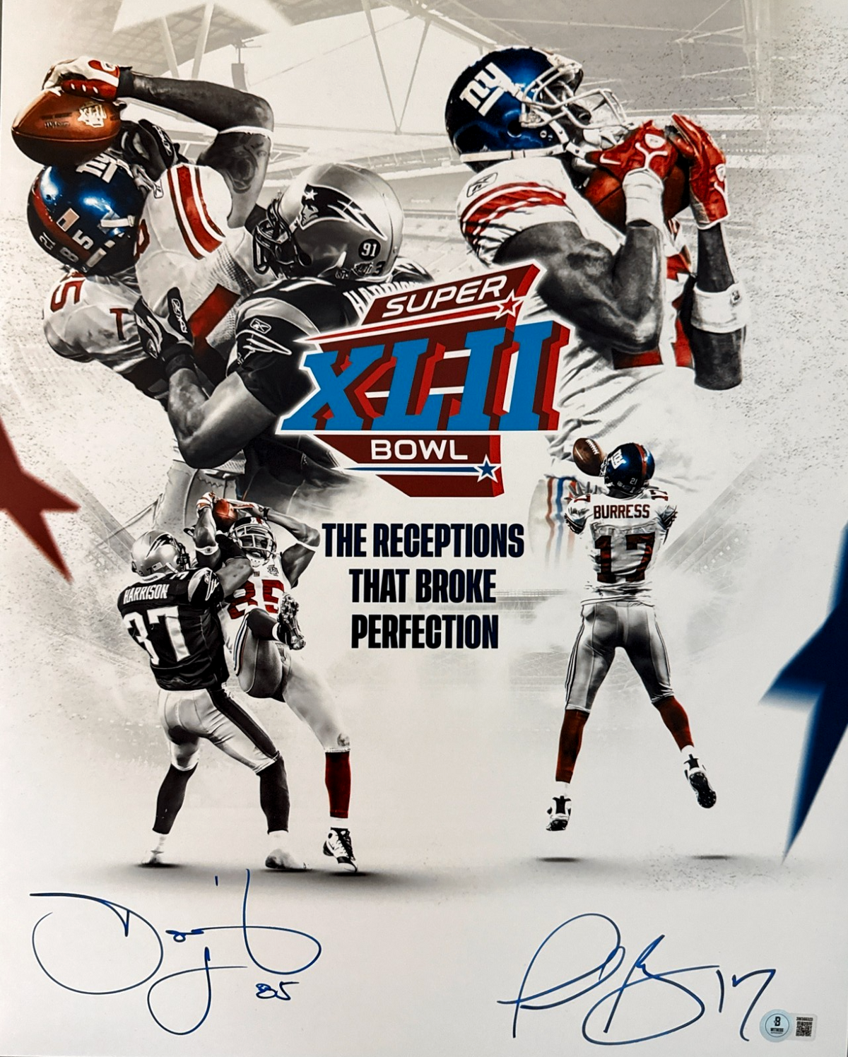 David Tyree & Plaxico Burress Dual Signed 16x20 Photo SB XLII Beckett W Beckett Authenticated-Powers Sports Memorabilia