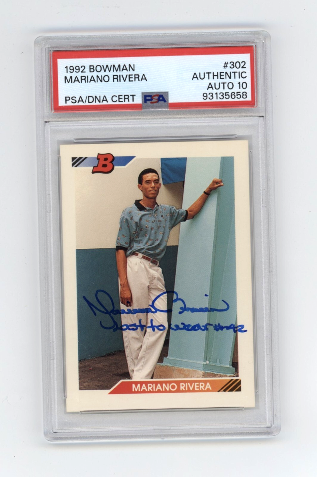 Mariano Rivera 1992 Bowman #302 Rookie RC Last To Wear 42 Ins Signed PSA 10 Auto-Powers Sports Memorabilia