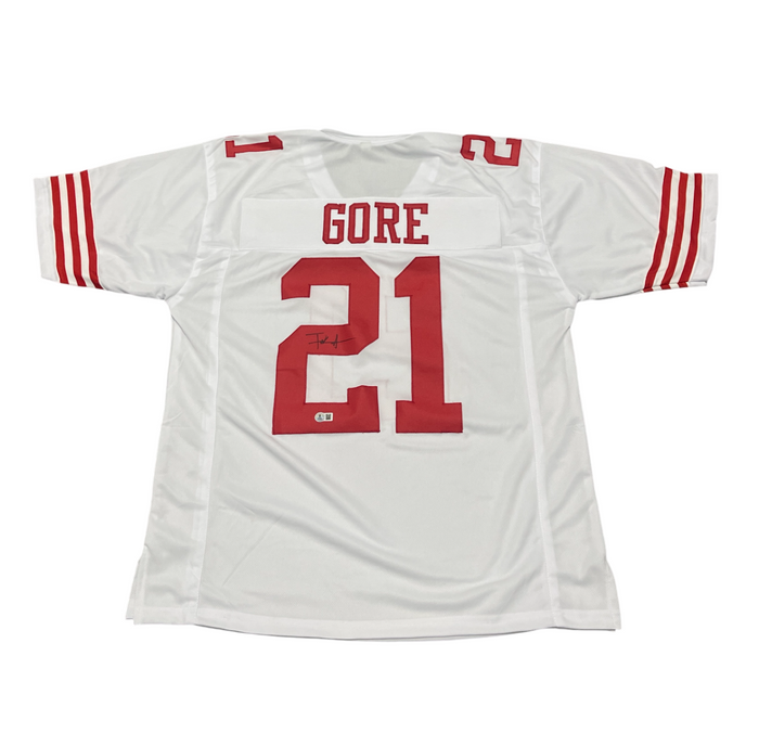Frank Gore Signed Custom White Jersey Beckett Authenticated-Powers Sports Memorabilia