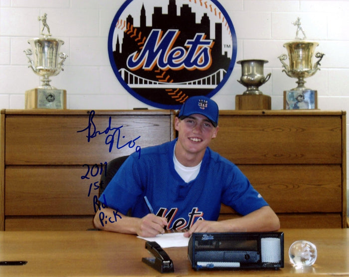 Brandon Nimmo Signed New York Mets 8x10 Photo w/ 2011 1st Rd Pick LSCM Authenticated #7-Powers Sports Memorabilia