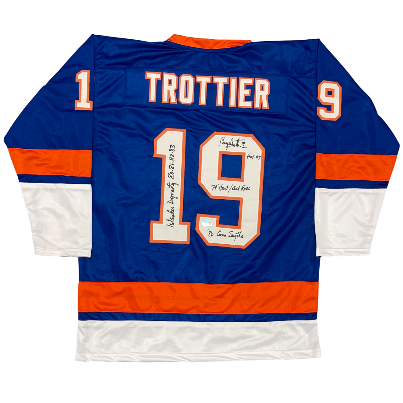 Bryan Trottier Signed Custom Jersey w/ 5 Insc Beckett Witness Authenticated-Powers Sports Memorabilia