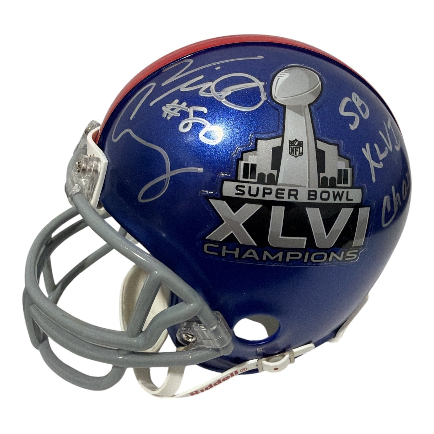Victor Cruz Signed Giants Super Bowl XLVI Logo Mini Helmet w/ Insc. STEINER Authenticated-Powers Sports Memorabilia