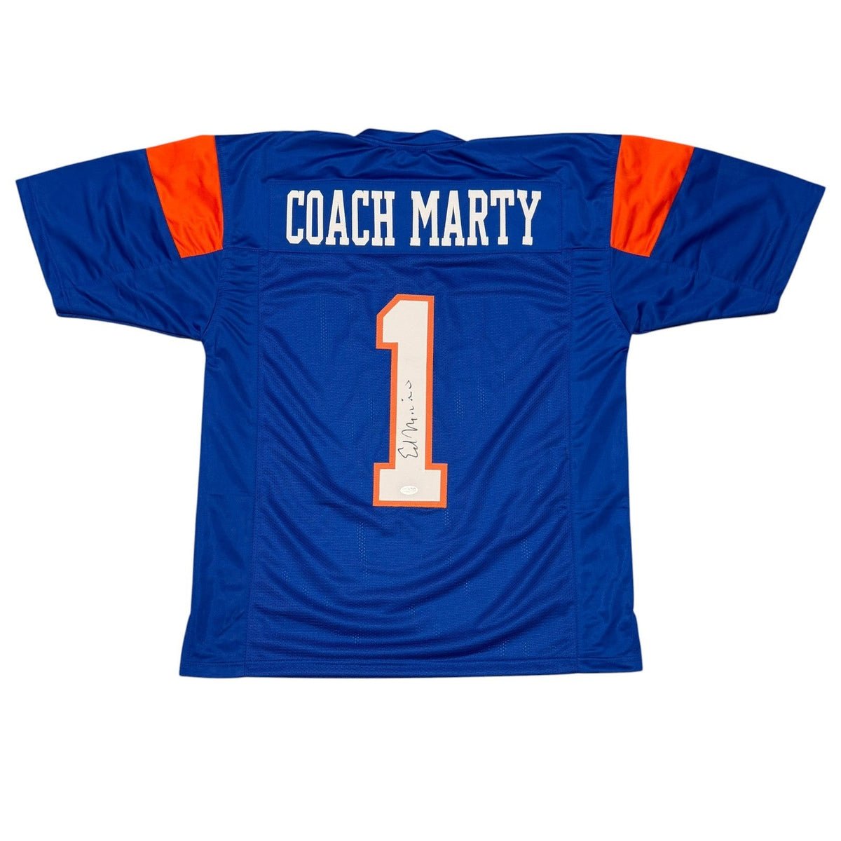 Ed Marinaro Signed Coach Marty Blue Mountain State BMS Custom Jersey JSA Witness Authenticated-Powers Sports Memorabilia