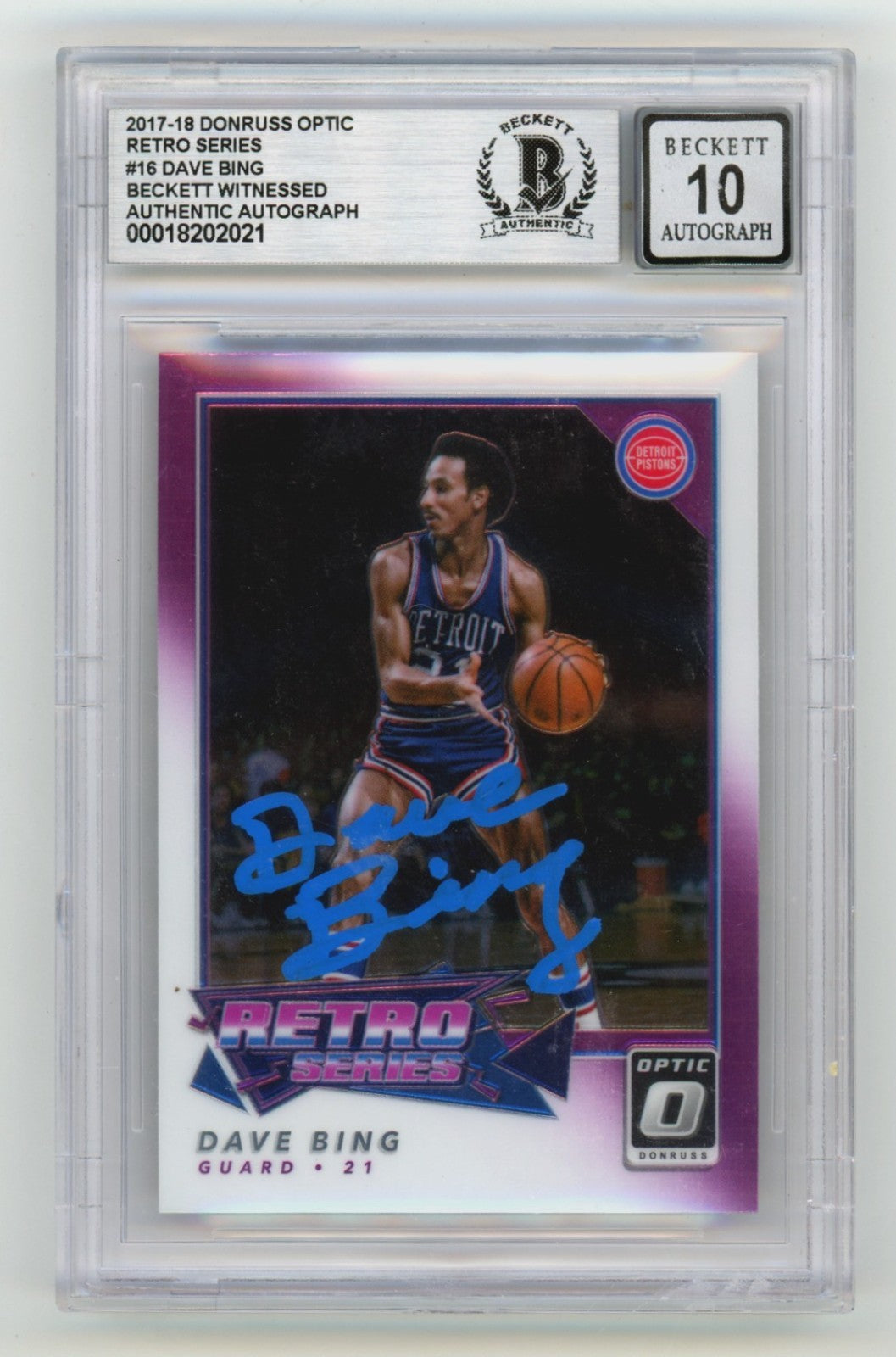 Dave Bing 2017-18 Donruss Optic #16 Retro Series Signed Beckett BGS 10 Auto-Powers Sports Memorabilia