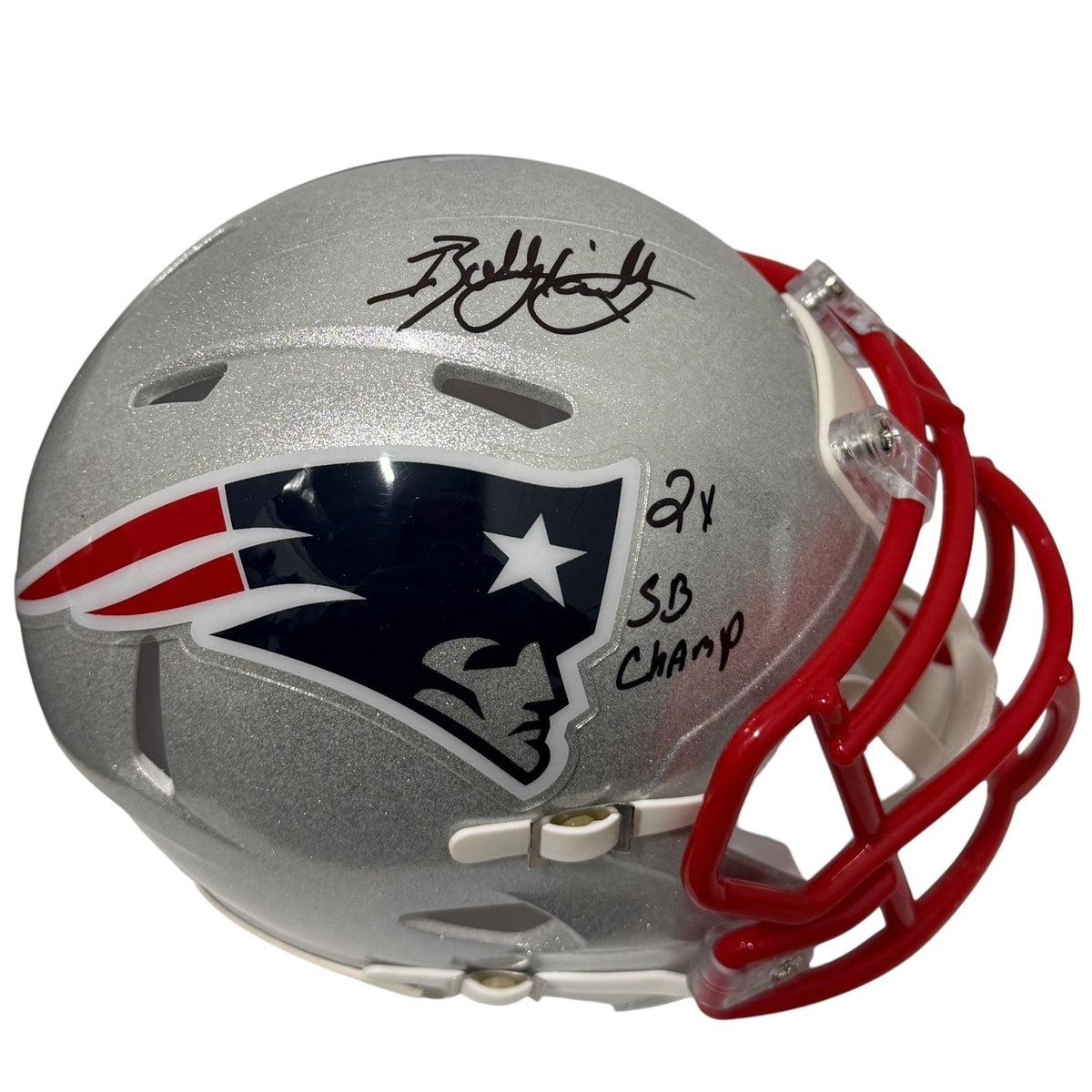 Bobby Hamilton Signed Patriots Speed Mini Helmet w/ 2x SB Champ JSA Witness Authenticated-Powers Sports Memorabilia