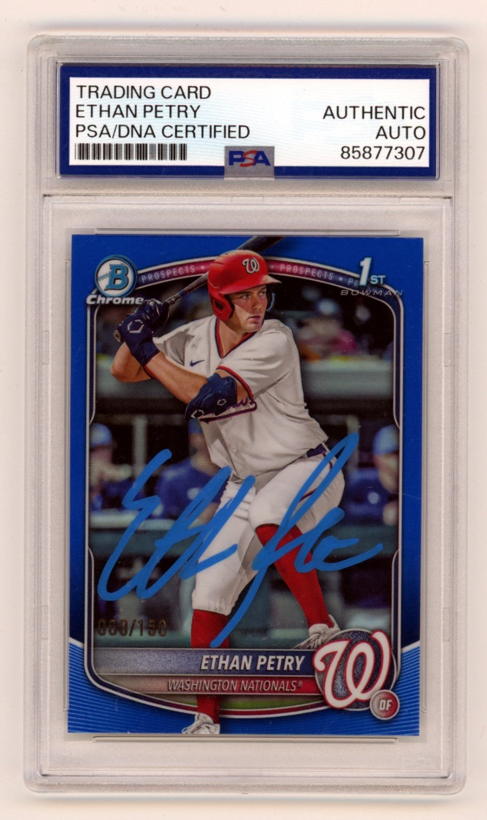 Ethan Petry 2025 Bowman Chrome 1st Blue Refractor Auto RC #60/150 PSA Auto-Powers Sports Memorabilia
