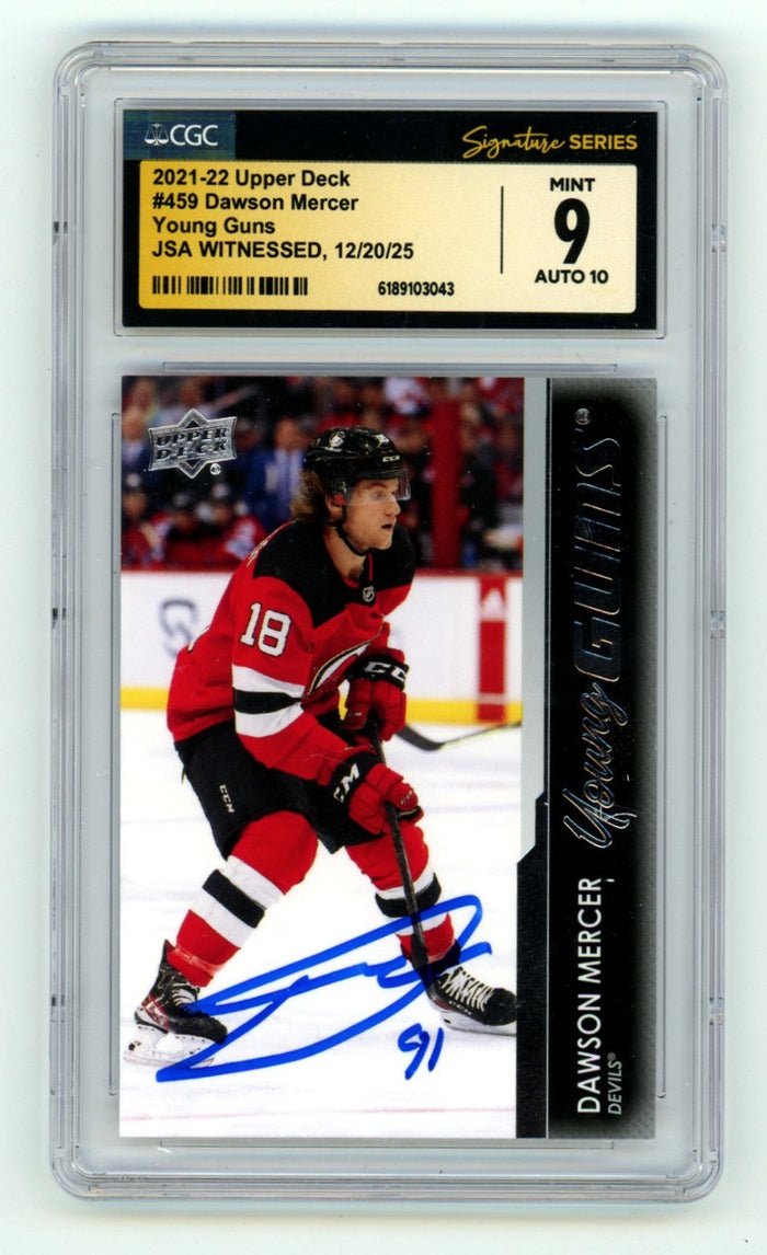 Dawson Mercer 2021-22 Upper Deck #459 Young Guns RC Signed JSA CGC 9 10 Auto-Powers Sports Memorabilia
