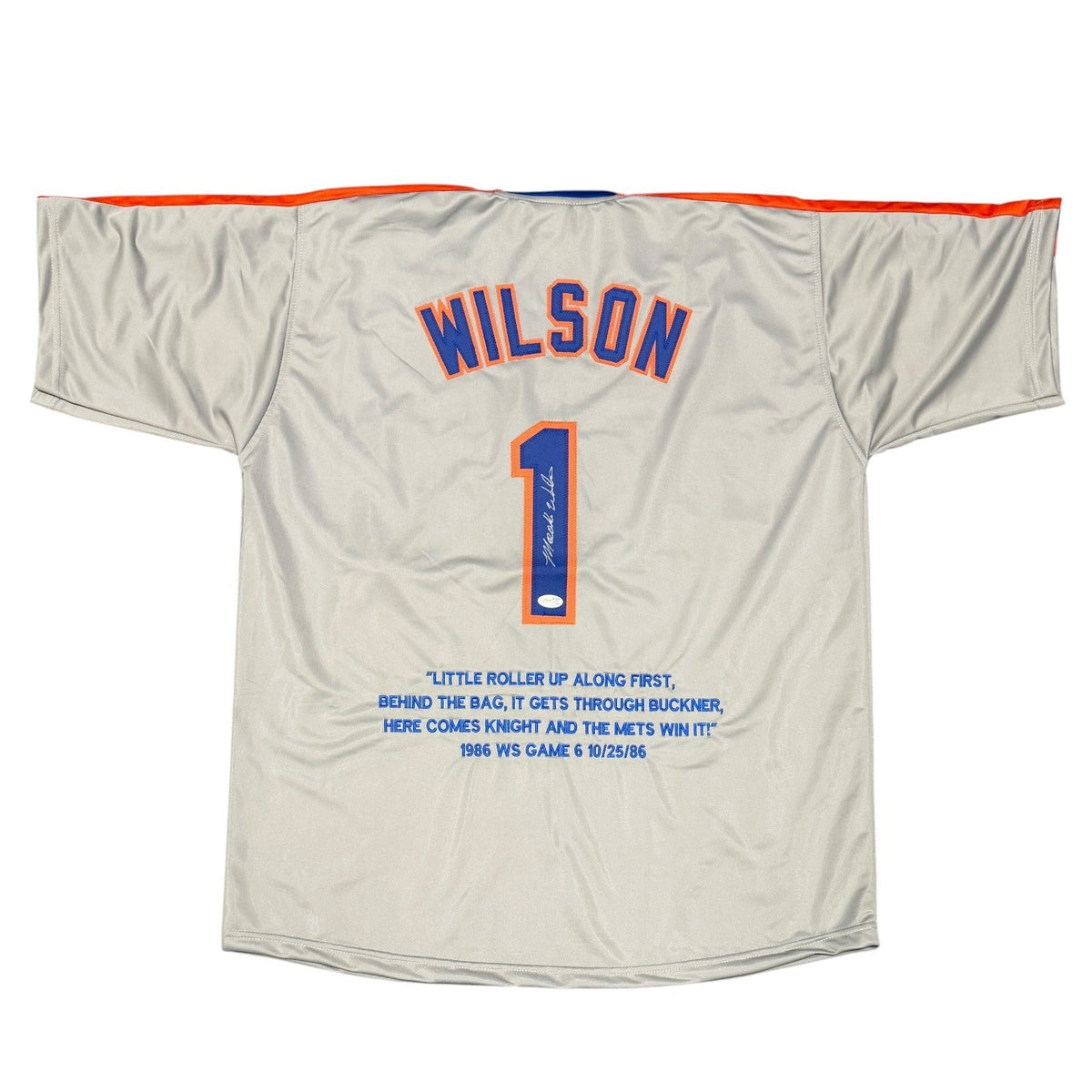 Mookie Wilson Signed 1986 WS Play Embroidered LE Custom Jersey JSA Witness Authenticated-Powers Sports Memorabilia