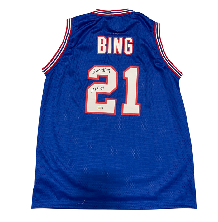 Dave Bing Signed Custom Jersey w/ HOF 90 Beckett Witness Authenticated - Blue Jersey-Powers Sports Memorabilia