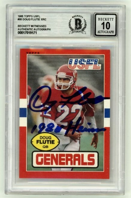 Doug Flutie 1985 Topps USFL #80 Signed RC w/ 84 Heisman Beckett BAS BGS 10 Auto-Powers Sports Memorabilia