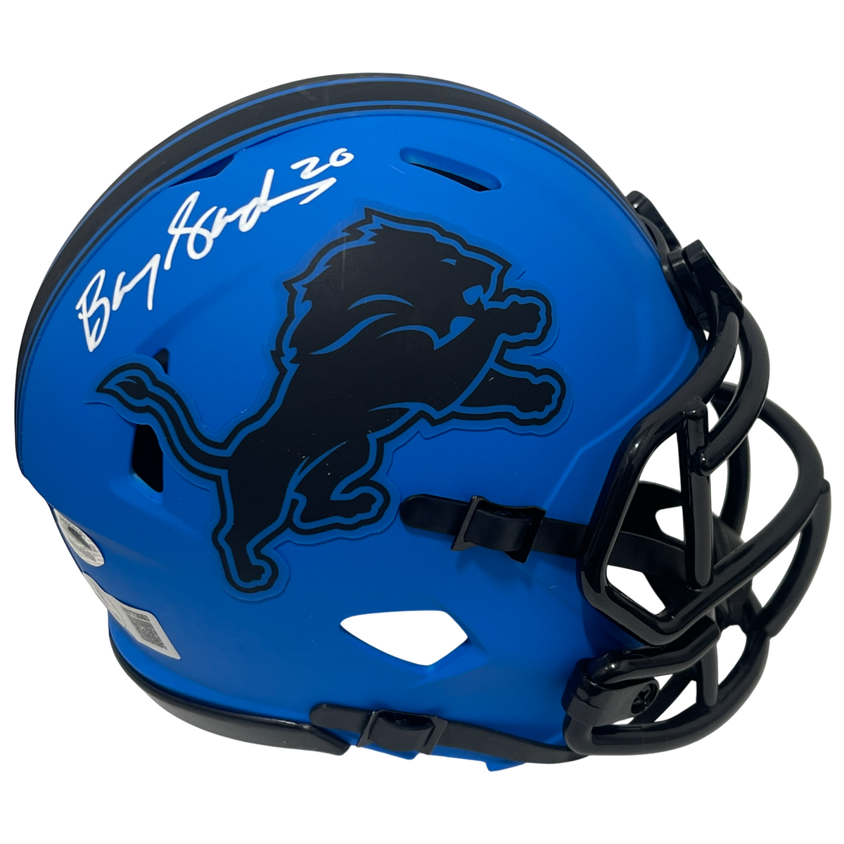 Barry Sanders Signed Detroit Lions Rave Mini Helmet Beckett Witness Authenticated-Powers Sports Memorabilia