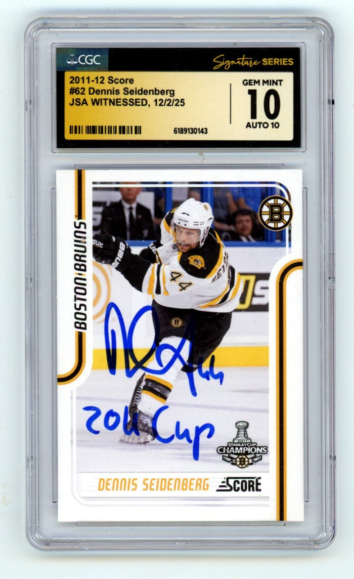 Dennis Seidenberg 2011-12 Score #62 Signed w/ 2011 Cup Insc. JSA CGC 10 10 Auto-Powers Sports Memorabilia