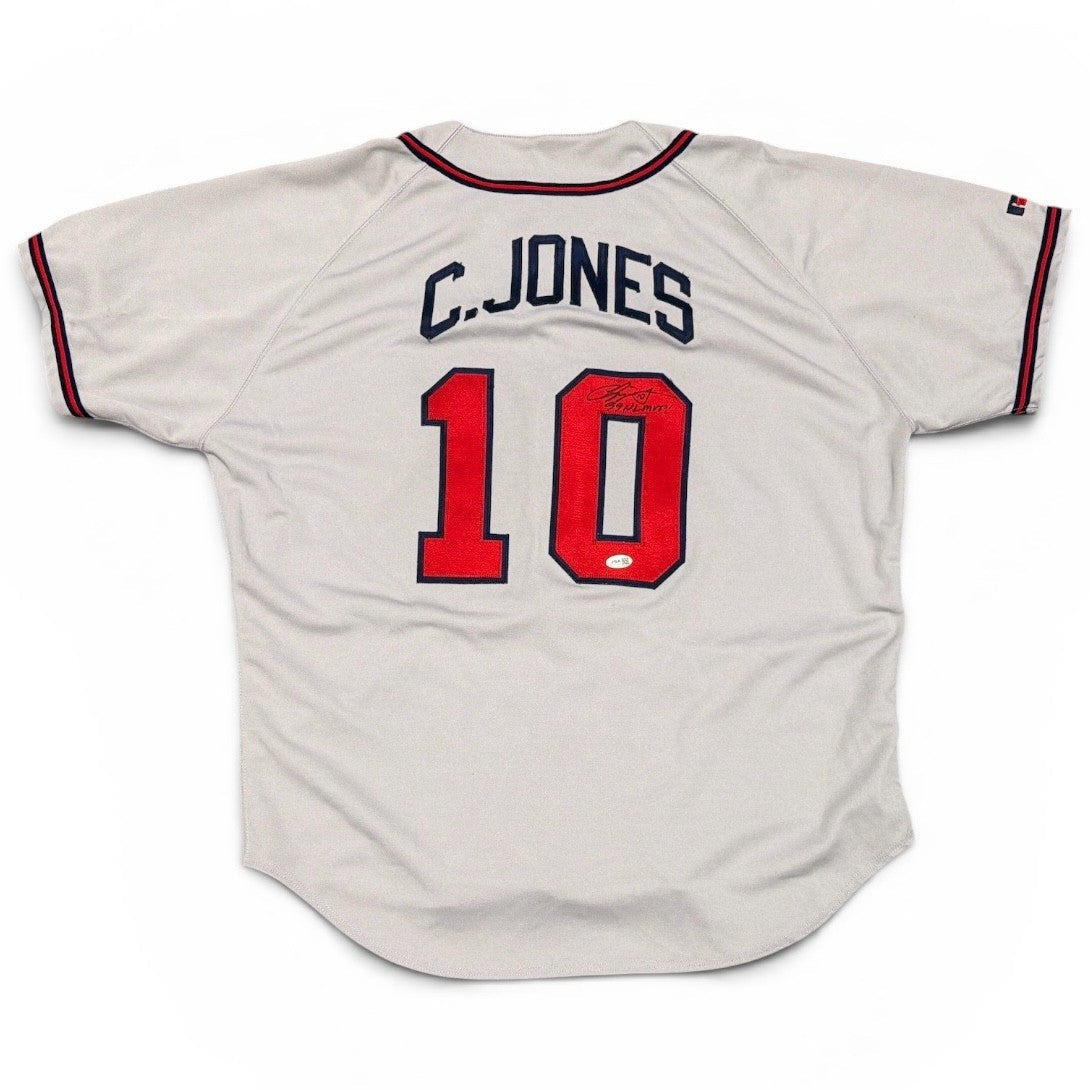Chipper Jones Signed Atlanta Braves Russell Authentic Jersey w 99 NL MVP JSA Authenticated-Powers Sports Memorabilia