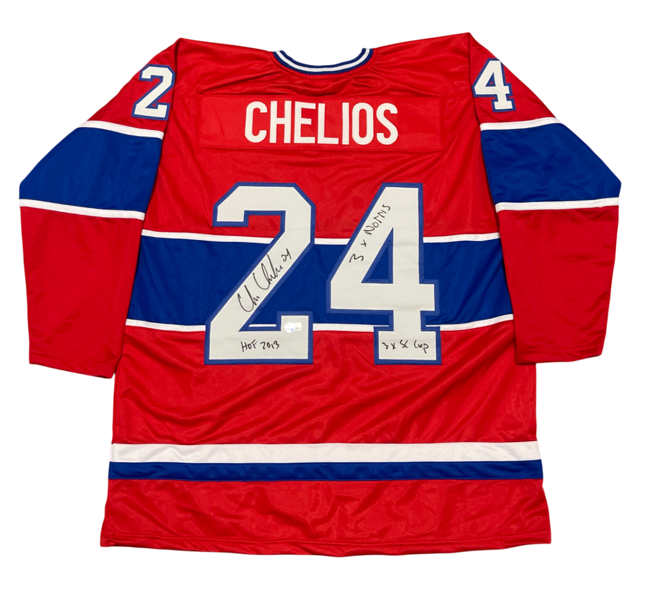 Chris Chelios Signed Custom Jersey w/ 3x Ins Beckett Witness Authenticated-Powers Sports Memorabilia