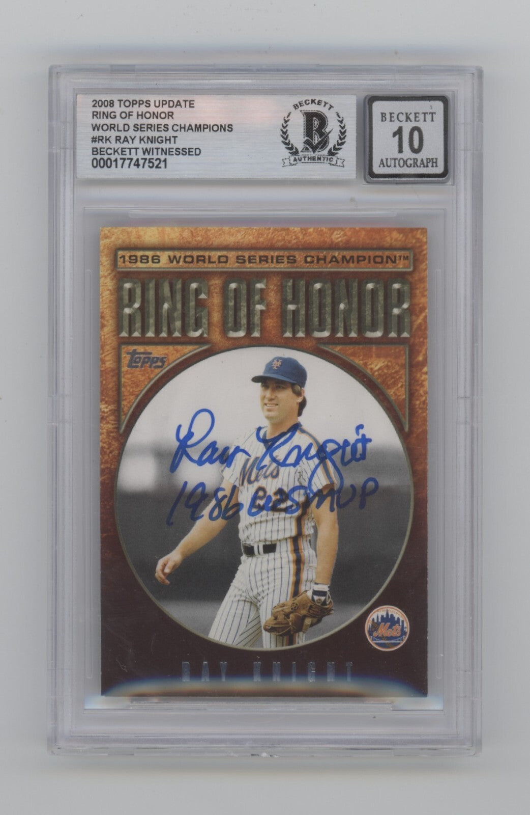 Ray Knight Signed 2008 Topps Ring of Honor #RH-RK 86 WS MVP Beckett BGS 10 Auto-Powers Sports Memorabilia