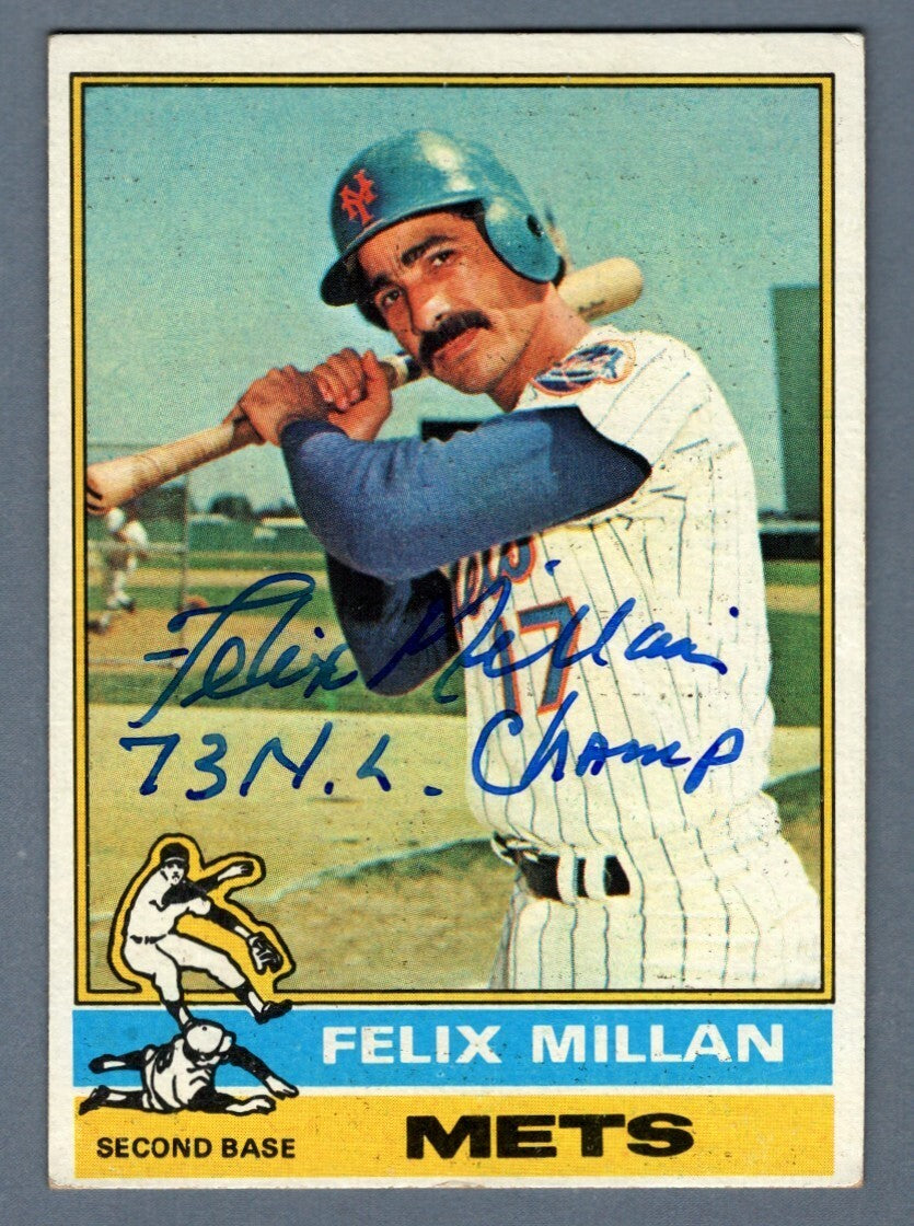 Felix Millan Signed 1976 Topps Baseball #245 w/ 73 NL Champ Ins LSCM Authenticated NY Mets-Powers Sports Memorabilia