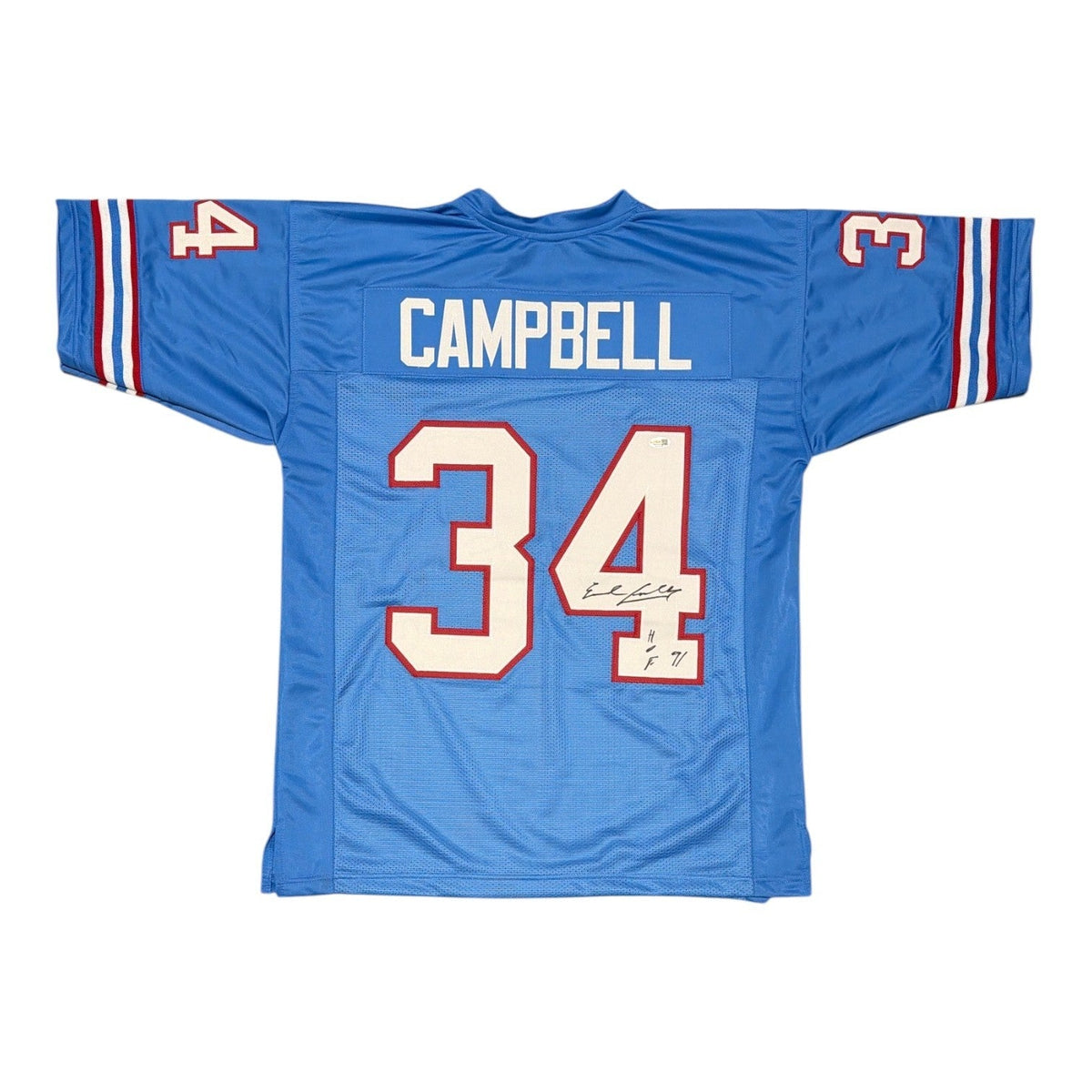 Earl Campbell Signed Custom Jersey w/ HOF 91 JSA Witness Authenticated - Blue Jersey-Powers Sports Memorabilia