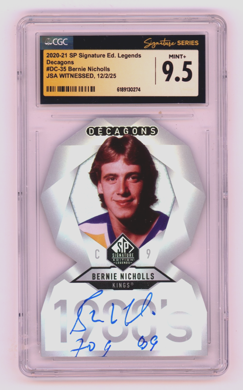 Bernie Nicholls 2020-21 SP Signature Edition Decagons Signed Insc. JSA CGC 9.5-Powers Sports Memorabilia