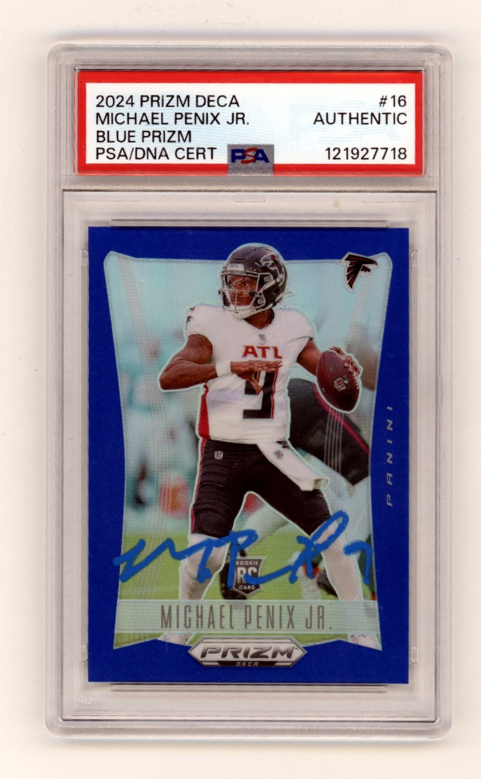 Michael Penix Jr. 2024 Panini Prizm Deca Signed Blue Prizm RC #112/149 PSA Auto-Powers Sports Memorabilia