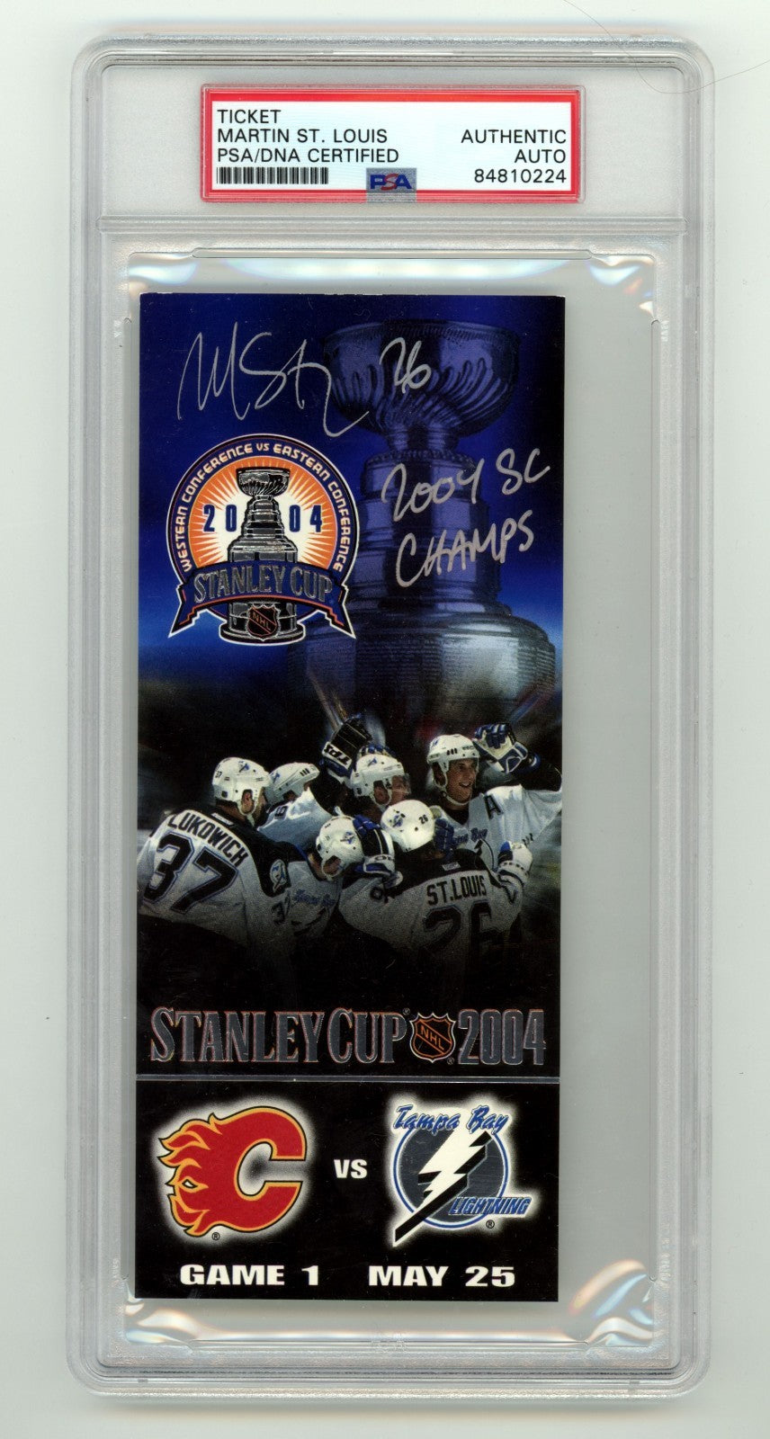 Martin St. Louis Signed 2004 Stanley Cup Game 1 Comm. Ticket w/ Insc. PSA Auto-Powers Sports Memorabilia