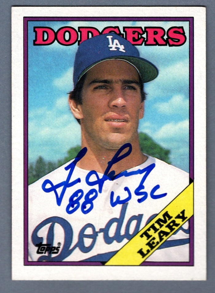 Tim Leary Signed 1988 Topps #367 w/ 88 WSC LSCM Authenticated Los Angeles Dodgers-Powers Sports Memorabilia