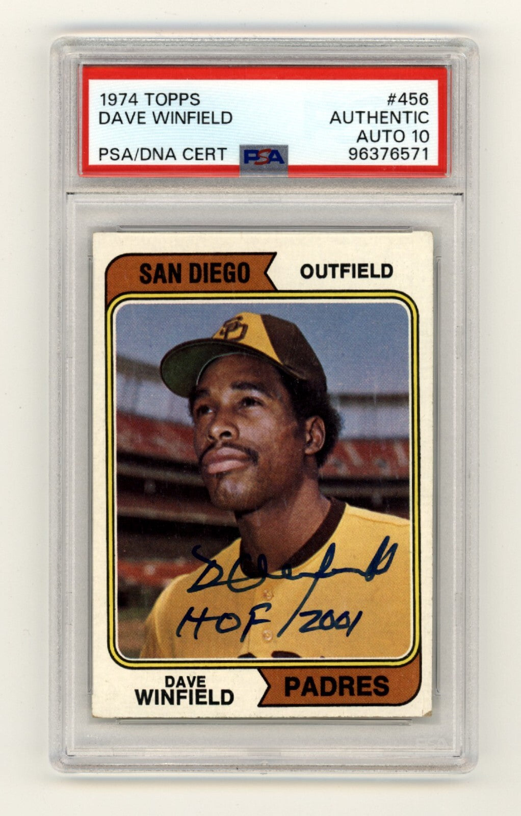 Dave Winfield 1974 Topps #456 Rookie RC Signed w/ HOF 2001 10 Auto PSA DNA-Powers Sports Memorabilia