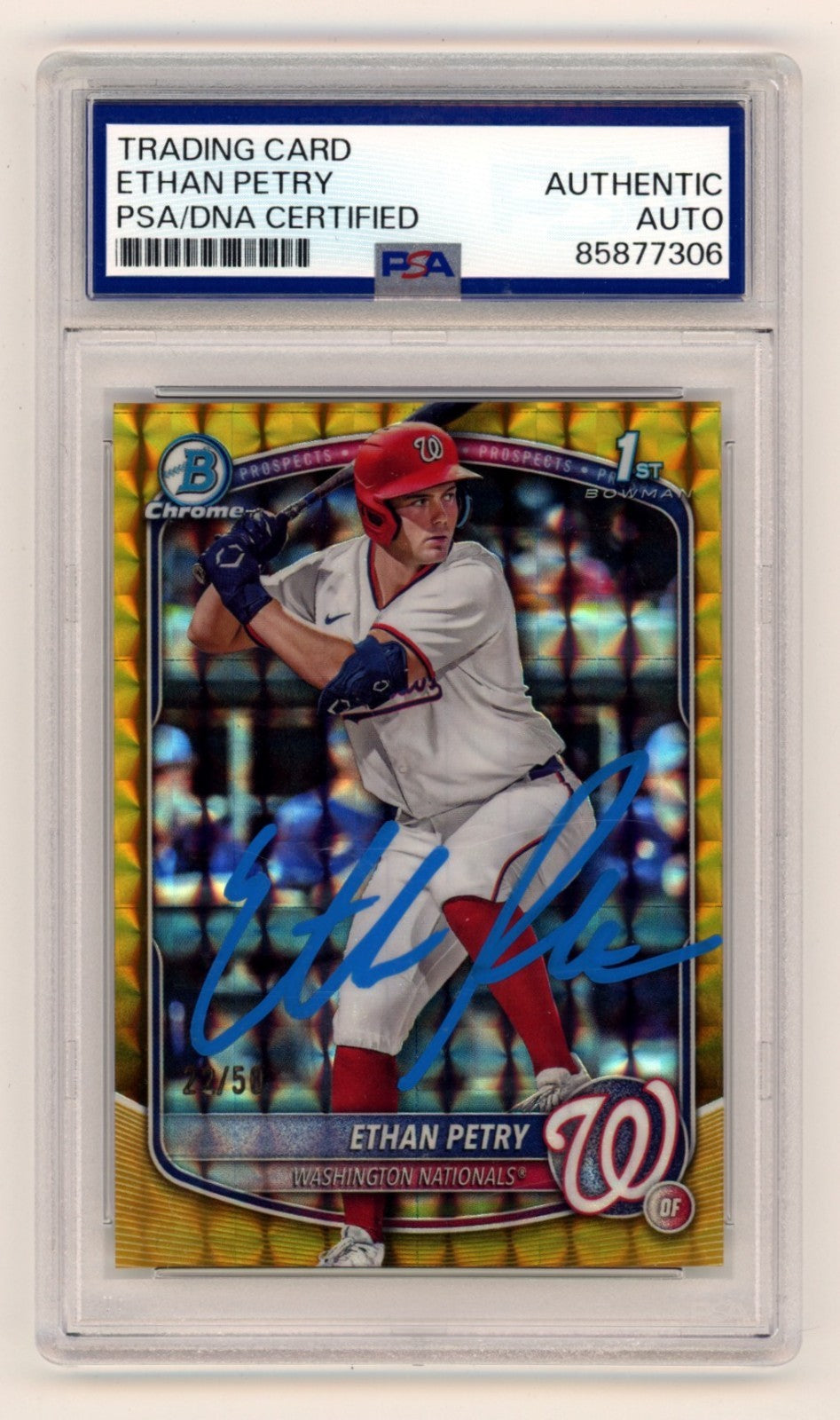 Ethan Petry 2025 Bowman Chrome 1st Gold Geometric Ref Auto RC #22/50 PSA Auto-Powers Sports Memorabilia