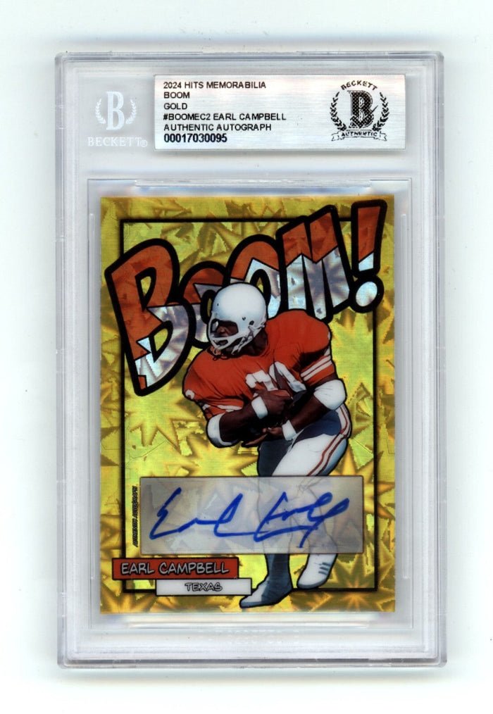 Earl Campbell 2024 Hits Memorabilia BOOM Gold #/10 Signed BGS BAS Auto Texas-Powers Sports Memorabilia
