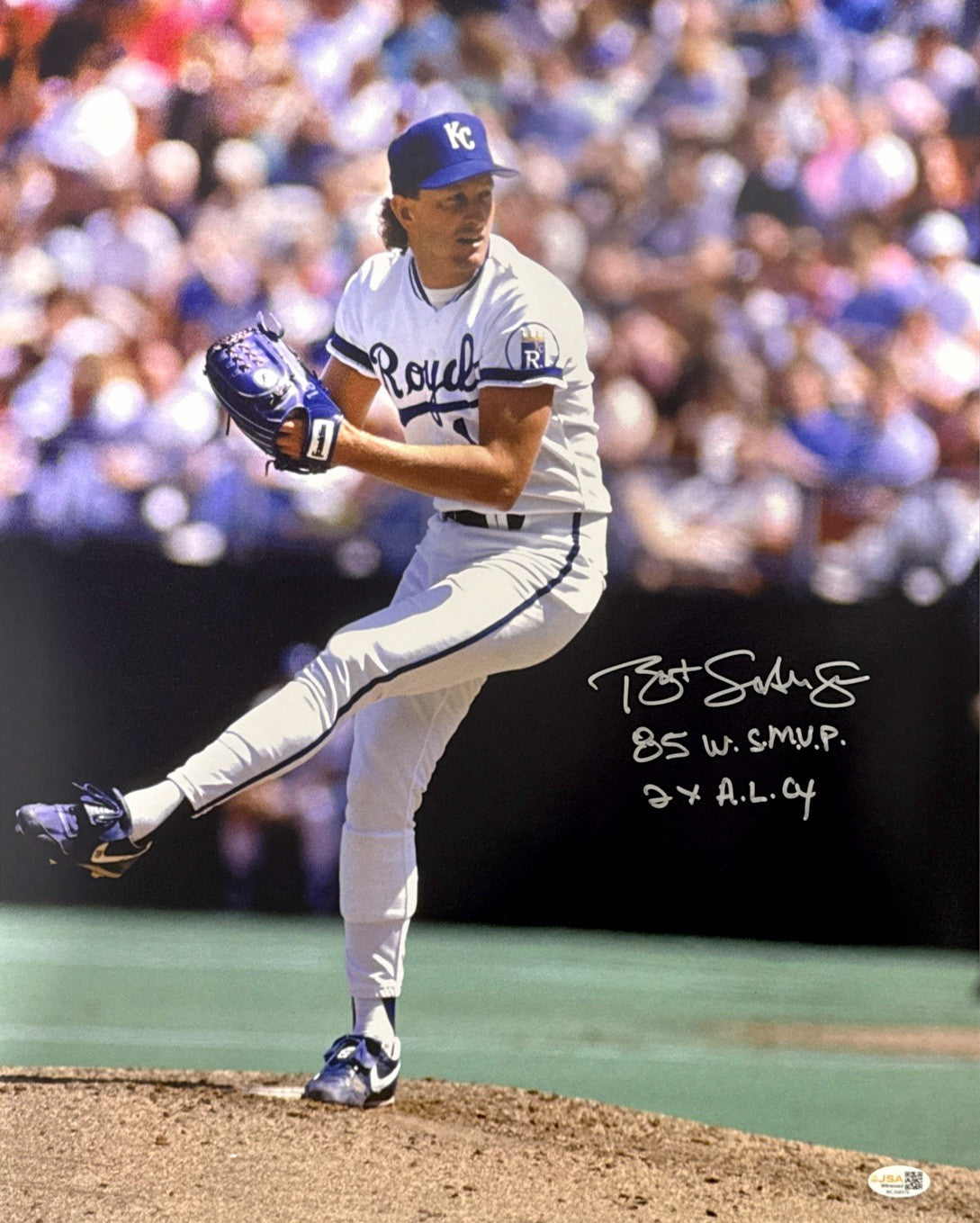 Bret Saberhagen Signed Kansas City Royals 16x20 Photo w/ 2 Insc JSA Witness COA-Powers Sports Memorabilia