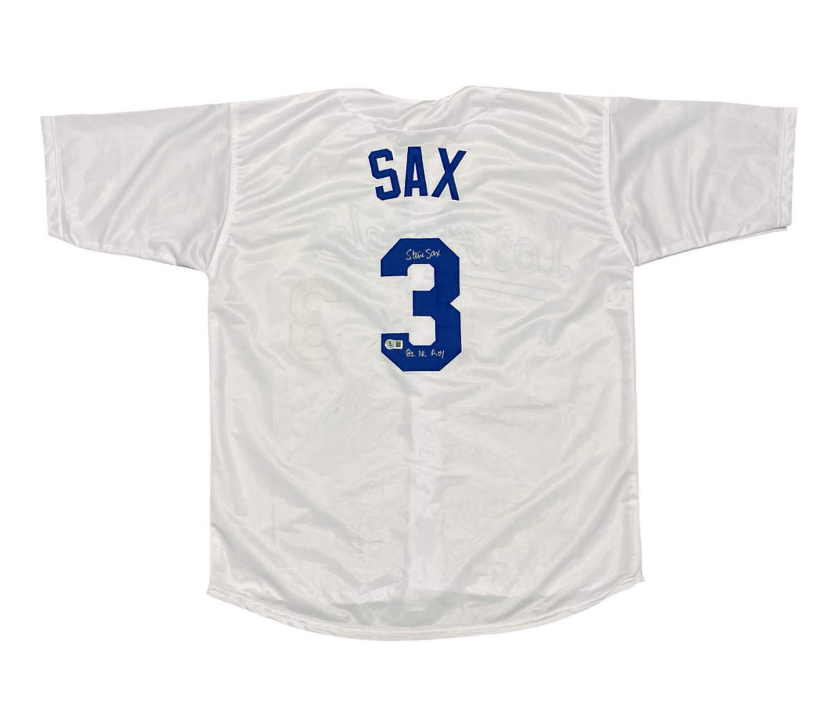 Steve Sax Signed Los Angeles Dodgers Custom Jersey w 82 NL ROY Beckett W BAS COA-Powers Sports Memorabilia