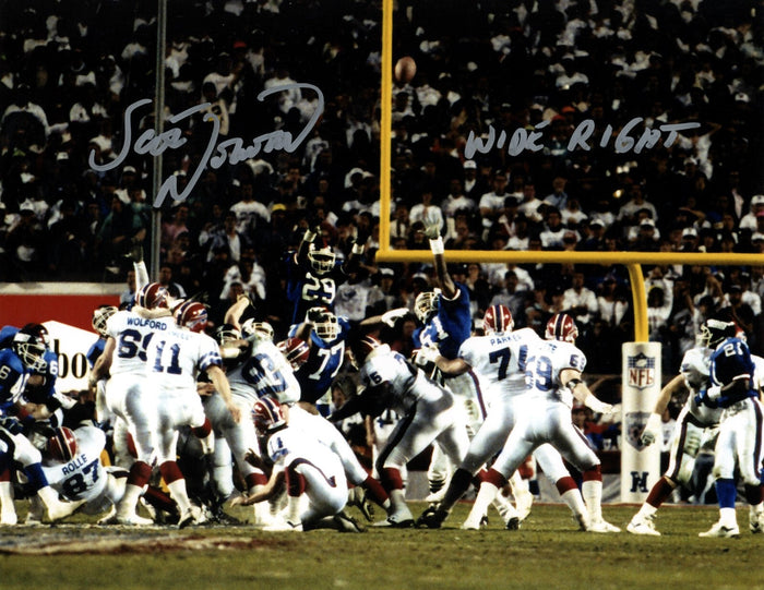 Scott Norwood Signed Buffalo Bills 8x10 Photo w/ Wide Right LSCM Authenticated #1-Powers Sports Memorabilia