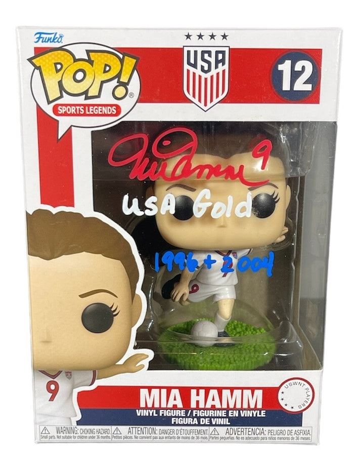 Mia Hamm Signed Auto USA Soccer Funko Pop #12 USA Gold 96 04 Beckett Authenticated RWB-Powers Sports Memorabilia