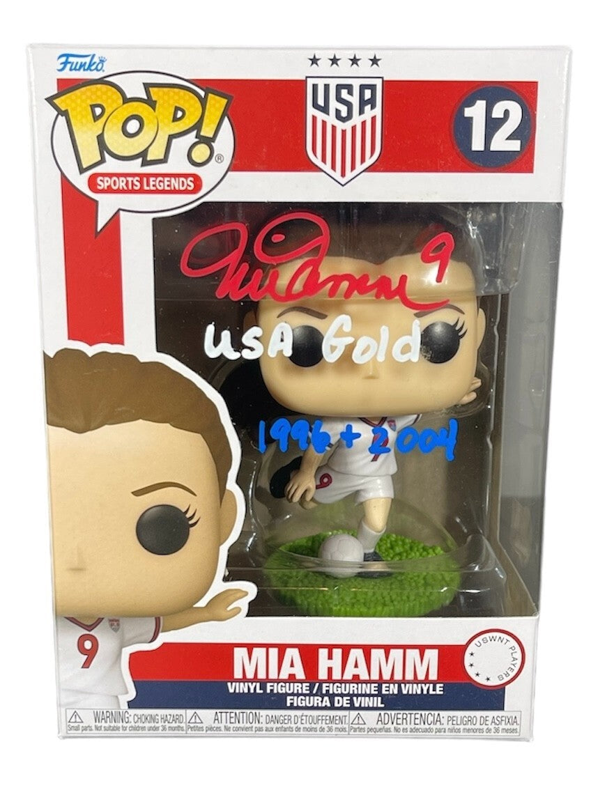 Mia Hamm Signed Auto USA Soccer Funko Pop #12 USA Gold 96 04 Beckett BAS COA RWB-Powers Sports Memorabilia