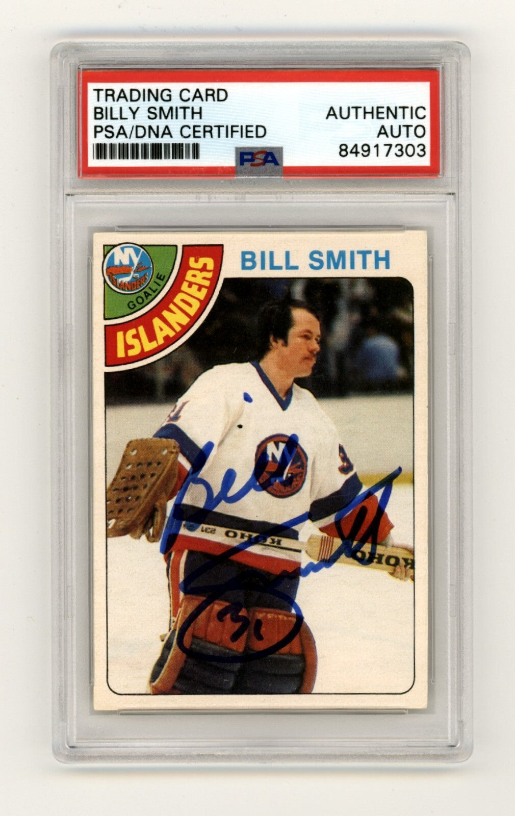 Billy Smith 1978-79 O-Pee-Chee OPC #62 Signed PSA Authentic Blue Auto NYI HOF-Powers Sports Memorabilia