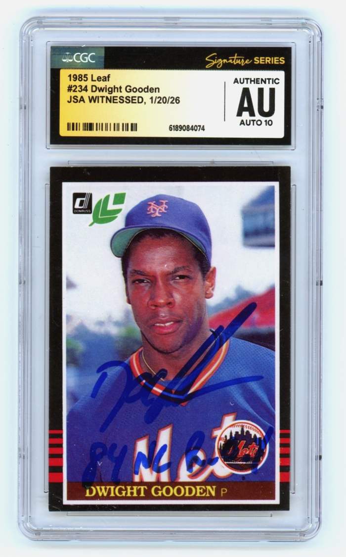 Dwight Doc Gooden 1985 Leaf #234 Rookie RC w/ 84 NL ROY Signed JSA CGC 10 Auto-Powers Sports Memorabilia