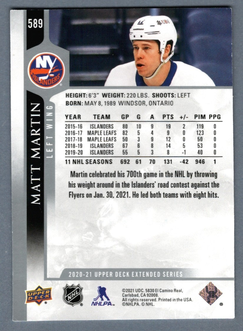 Matt Martin Signed 2020-21 Upper Deck Extended #589 LSCM COA New York Islanders-Powers Sports Memorabilia