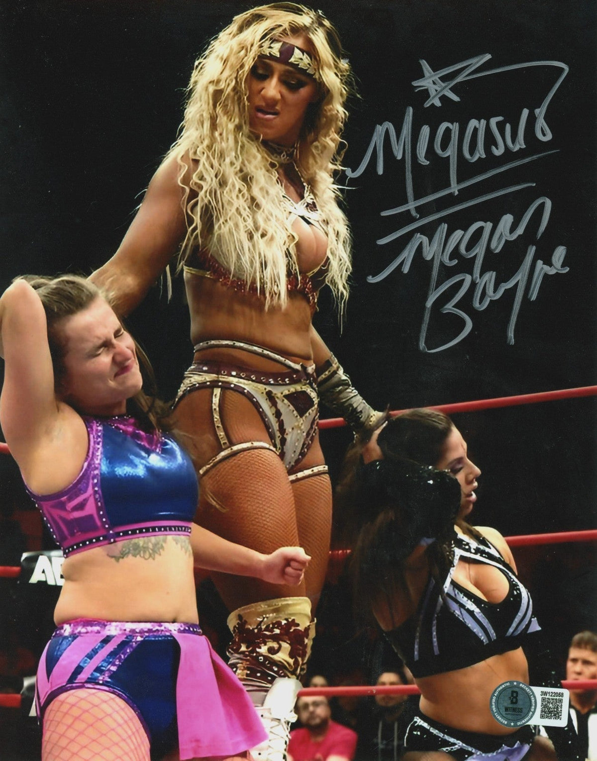 Megan Bayne Signed AEW 8x10 Photo w/ Megasus Beckett Witness BAS COA #11-Powers Sports Memorabilia