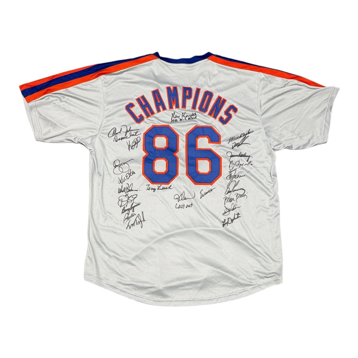 1986 World Series (23 Auto) Team Signed Custom Jersey Insc JSA Authenticated - Grey Jersey-Powers Sports Memorabilia