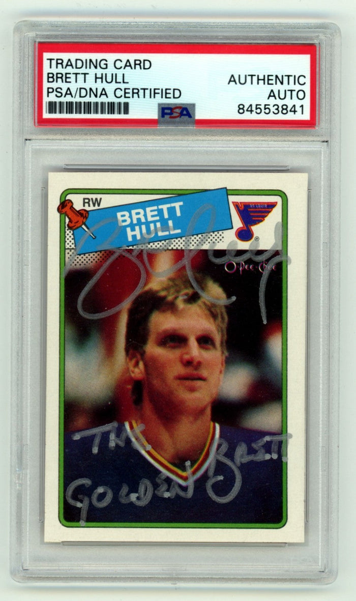 Brett Hull 1988-89 O-Pee-Chee 66 RC The Golden Brett Insc Signed PSA Auto Silver-Powers Sports Memorabilia