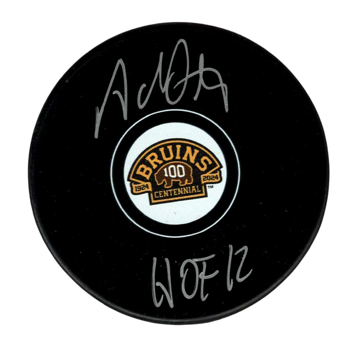 Adam Oates Signed Auto Bruins 100th Anniversary Puck w/ HOF 12 Beckett Authenticated-Powers Sports Memorabilia