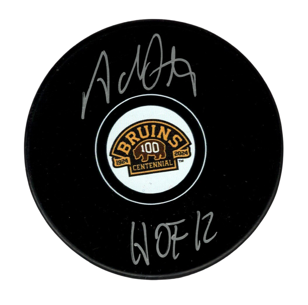 Adam Oates Signed Auto Bruins 100th Anniversary Puck w/ HOF 12 Beckett BAS COA-Powers Sports Memorabilia