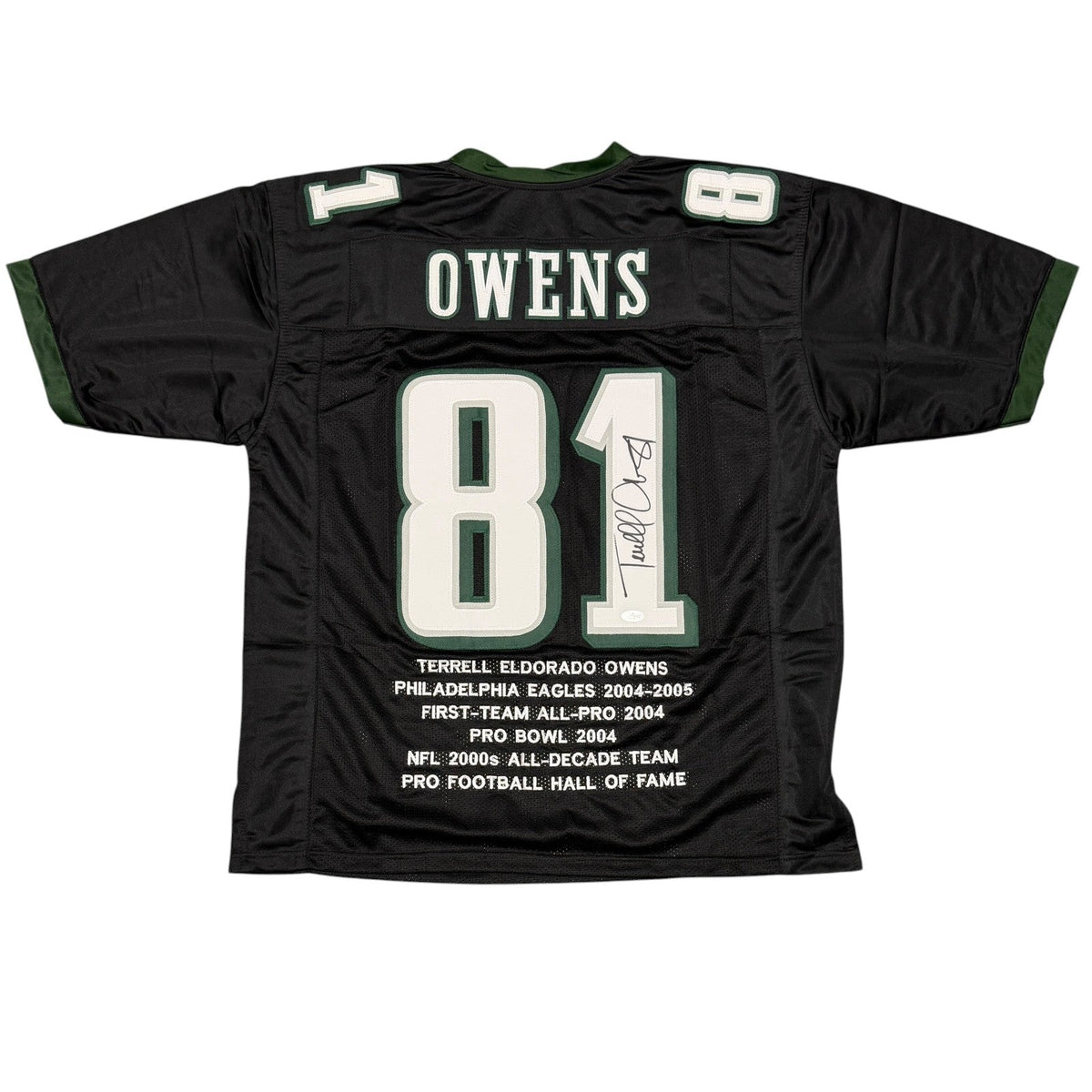 Terrell Owens Signed Stat Custom Jersey JSA Authenticated - Black Jersey-Powers Sports Memorabilia