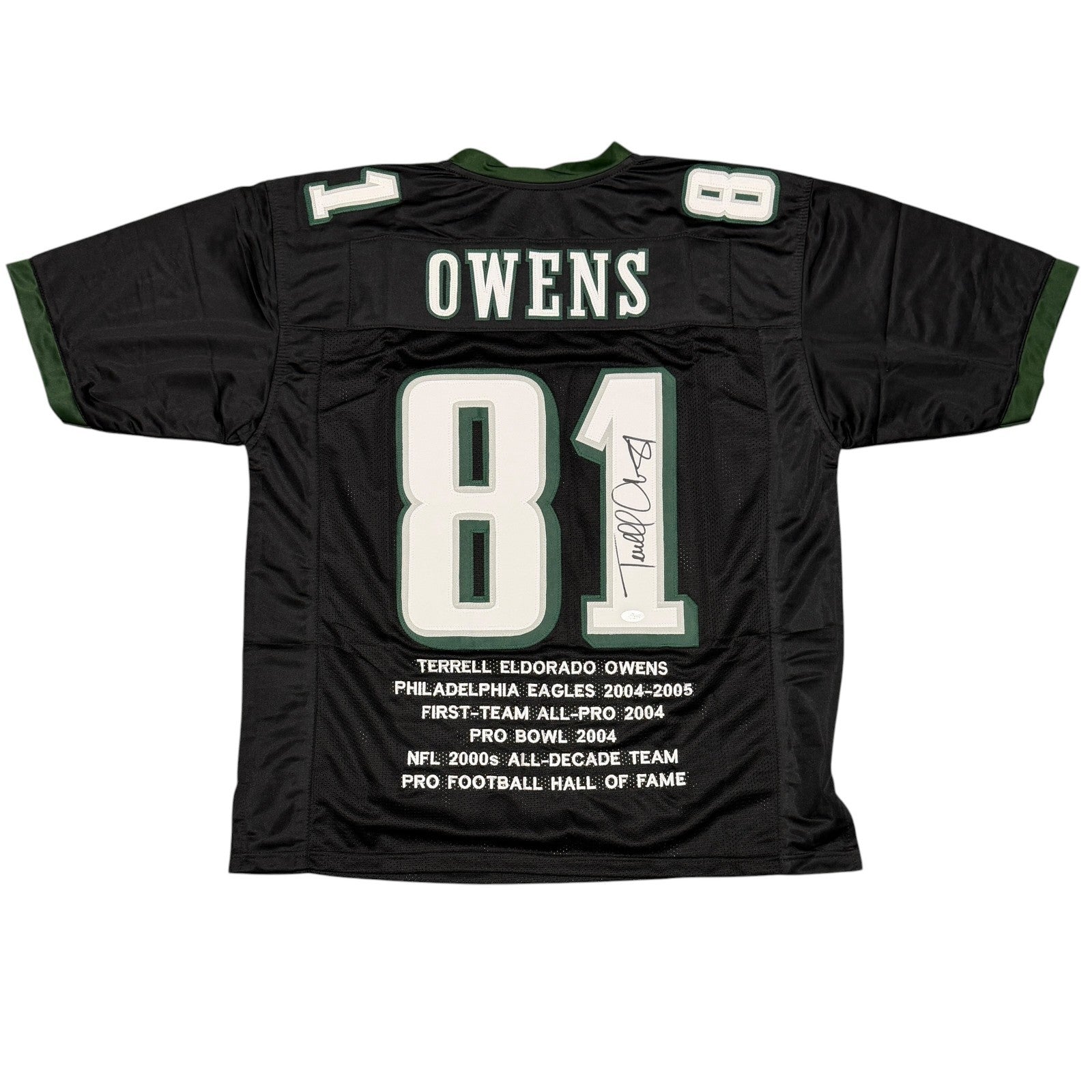 Terrell Owens Signed Stat Custom Jersey JSA Authenticated - Black Jersey-Powers Sports Memorabilia