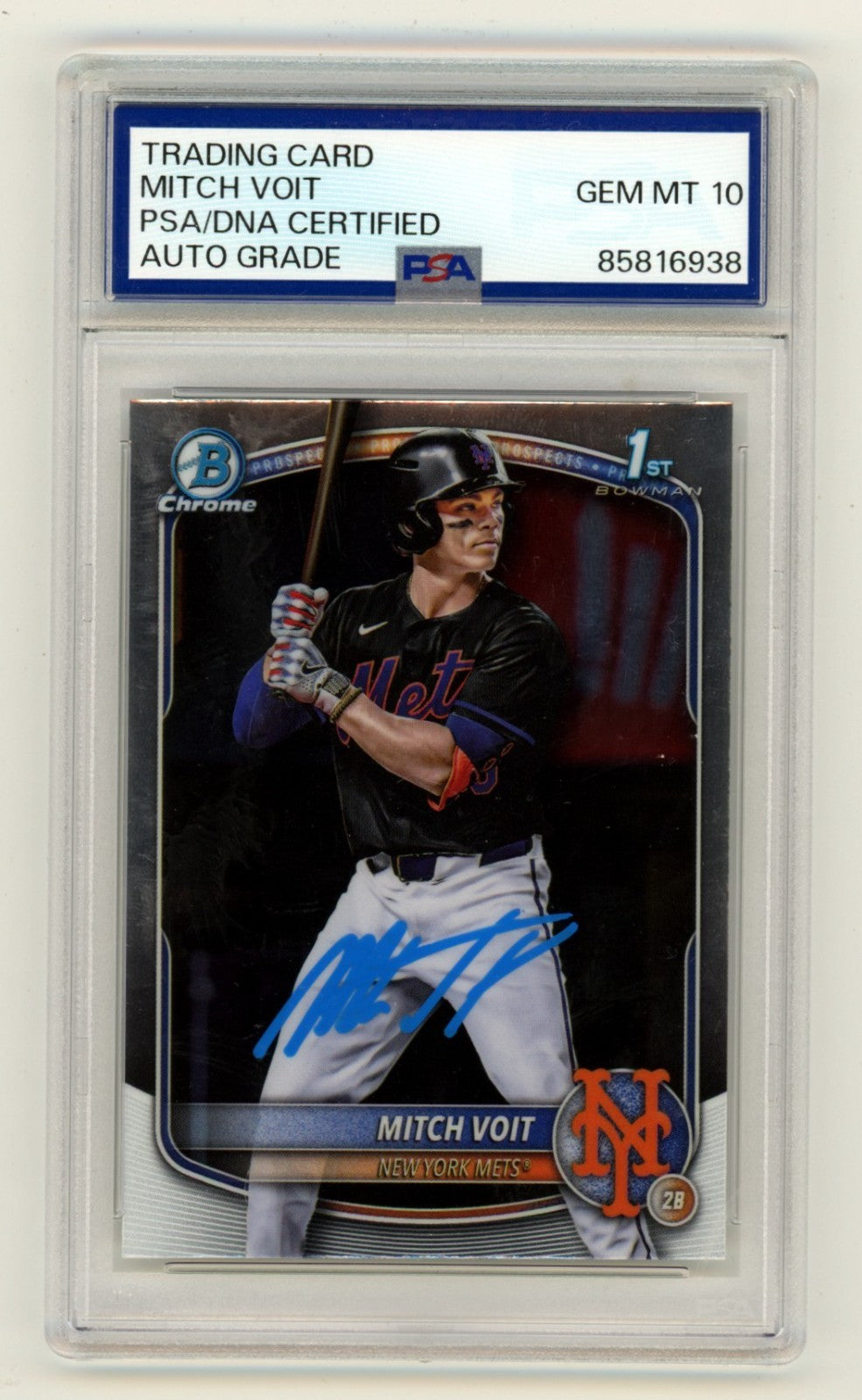 Mitch Voit 2025 Bowman Chrome #BDC-71 Signed 1st Prospect RC PSA 10 Auto Mets-Powers Sports Memorabilia