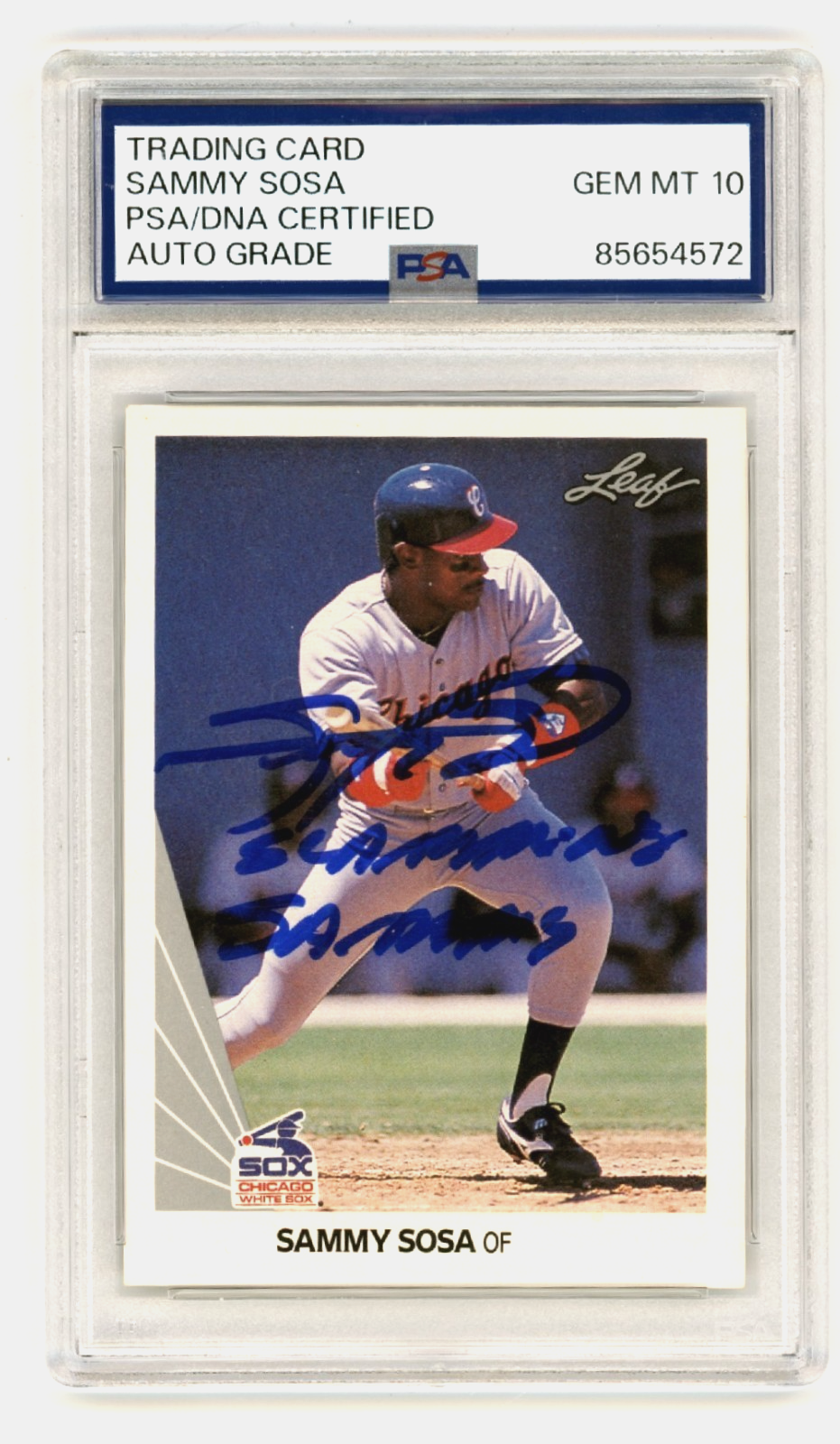 Sammy Sosa 1990 Leaf #220 Signed Rookie RC Slamming Sammy PSA 10 Auto White Sox-Powers Sports Memorabilia